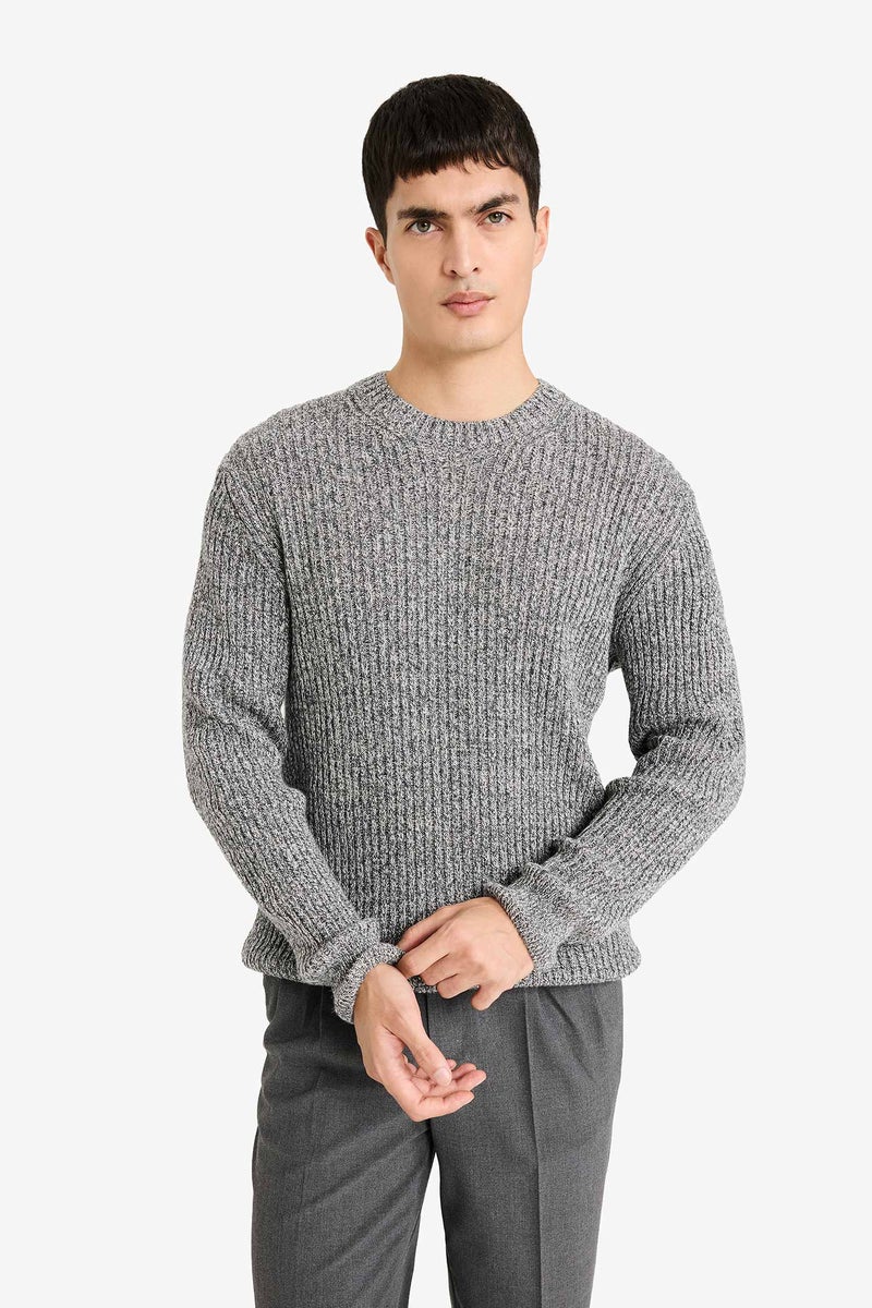 DeFacto Grey Man Standard Fit Crew Neck Knitwear Pullover Casual - Image 3